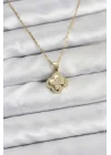 Mey İthalat® 316L Çelik Zincir Gold Renk Zirkon Taşlı Yonca Model Kadın Kolye