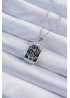 Mey İthalat® 316L Çelik Zincir Gümüş Renk İşlemeli Siyah Mineli Tarot Kolye