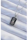 Mey İthalat® 316L Çelik Zincir Gümüş Renk Siyah Mineli Tarot Kolye