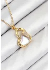 Mey İthalat® 316L Çelik Zirkon Taşlı Kalp Model Gold Renk Kadın Kolye