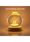 Mey İthalat® 3D Geyik Desenli Kristal Küre USB Işıklı Ahşap Tabanlı Oda Lambası