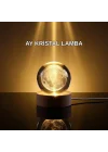 Mey İthalat® 3D Lazer İşlemeli Ay Küresi Ahşap Standlı USB Bağlantılı Dekoratif Lamba
