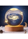Mey İthalat® 3D Lazer İşlemeli Galaksi Küre USB LED Ahşap Standlı Oda Gece Lambası