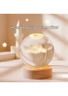 Mey İthalat® 3D Yağmur Bulutu Desenli Kristal Top USB Gece Lambası Ahşap Tabanlı Dekoratif Lamba