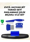 Mey İthalat® 4 Parçalı Evcil Hayvan Tarak Seti – Paslanmaz Çelik Dişli, Ergonomik Saplı