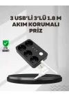 Mey İthalat® 4.1A Hızlı Şarjlı Akım Korumalı 4 Priz ve 3 USB Çıkışlı Priz