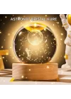 Mey İthalat® 5 cm 3D Kristal Astronot Küre Lamba – Dekoratif LED Işıklı Ahşap Stand