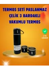 Mey İthalat® 500 ml Isı Korumalı Çelik Termos ve Bardak Seti | Silikon Tabanlı, Şık ve Pratik