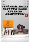 Mey İthalat® 7 Kordonlu Akıllı Saat Ve  Kulaklığı Bluetooth Bağlantılı Android ve İOS Uyumlu