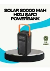 Mey İthalat® 80000 mAh Güneş Enerjili Powerbank 4 Kablolu Type C Lightning Micro USB