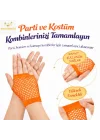 Mey İthalat® 80’ler 90’lar Retro Neon Turuncu File Parmaksız Kısa Eldiven 11 cm