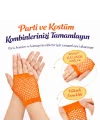 Mey İthalat® 80’ler 90’lar Retro Neon Turuncu File Parmaksız Kısa Eldiven 11 cm