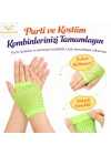 Mey İthalat® 80’ler 90’lar Retro Neon Yeşil File Parmaksız Kısa Eldiven 11 cm