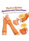 Mey İthalat® 80’ler 90’lar Retro Turuncu File Parmaksız Eldiven 26 cm