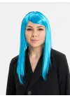 Mey İthalat® Açık Mavi Renk Uzun Düz Parti Peruğu