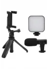 Mey İthalat® Akıllı Telefon Vlog Kiti Tripod Mini Mikrofonlu Telefon Tutucu