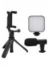 Mey İthalat® Akıllı Telefon Vlog Kiti Tripod Mini Mikrofonlu Telefon Tutucu