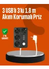 Mey İthalat® Akım Korumalı 3 USB Portlu 4’lü Priz 4.1A Hızlı Şarj