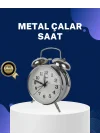 Mey İthalat® Alarmlı Dekoratif Yuvarlak Masa Saati Gümüş Renk Sessiz ve Işıklı