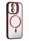 Mey İthalat®   iPhone 11 Remim Lensli Magsafe Standlı Kapak - Bordo