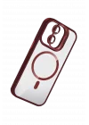 Mey İthalat®   iPhone 11 Remim Lensli Magsafe Standlı Kapak - Bordo