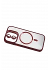 Mey İthalat®   iPhone 11 Remim Lensli Magsafe Standlı Kapak - Bordo