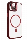 Mey İthalat®   iPhone 13 Remim Lensli Magsafe Standlı Kapak - Bordo