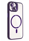 Mey İthalat®   iPhone 13 Remim Lensli Magsafe Standlı Kapak - Derin Mor