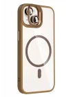 Mey İthalat®   iPhone 13 Remim Lensli Magsafe Standlı Kapak - Kahverengi