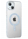 Mey İthalat®   iPhone 14 Move Taşlı Magsafe Kapak - Mavi