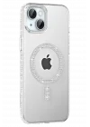 Mey İthalat®   iPhone 14 Move Taşlı Magsafe Kapak - Natural Grey