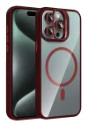 Mey İthalat®   iPhone 14 Pro Max Remim Lensli Magsafe Standlı Kapak - Bordo