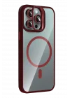 Mey İthalat®   iPhone 14 Pro Max Remim Lensli Magsafe Standlı Kapak - Bordo