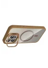 Mey İthalat®   iPhone 14 Pro Max Remim Lensli Magsafe Standlı Kapak - Kahverengi