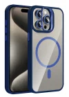 Mey İthalat®   iPhone 14 Pro Max Remim Lensli Magsafe Standlı Kapak - Lacivert