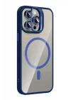 Mey İthalat®   iPhone 14 Pro Max Remim Lensli Magsafe Standlı Kapak - Lacivert
