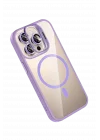 Mey İthalat®   iPhone 14 Pro Max Remim Lensli Magsafe Standlı Kapak - Lila