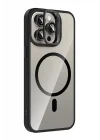 Mey İthalat®   iPhone 14 Pro Max Remim Lensli Magsafe Standlı Kapak - Siyah