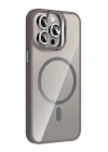 Mey İthalat®   iPhone 14 Pro Max Remim Lensli Magsafe Standlı Kapak - Titan Gri