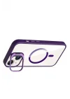Mey İthalat®   iPhone 14 Remim Lensli Magsafe Standlı Kapak - Derin Mor