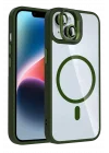 Mey İthalat®   iPhone 14 Remim Lensli Magsafe Standlı Kapak - Koyu Yeşil