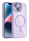 Mey İthalat®   iPhone 14 Remim Lensli Magsafe Standlı Kapak - Lila