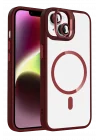 Mey İthalat®   iPhone 15 Plus Remim Lensli Magsafe Standlı Kapak - Bordo