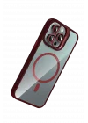 Mey İthalat®   iPhone 15 Pro Max Remim Lensli Magsafe Standlı Kapak - Bordo
