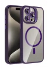 Mey İthalat®   iPhone 15 Pro Max Remim Lensli Magsafe Standlı Kapak - Derin Mor