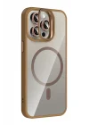 Mey İthalat®   iPhone 15 Pro Max Remim Lensli Magsafe Standlı Kapak - Kahverengi