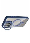 Mey İthalat®   iPhone 15 Pro Max Remim Lensli Magsafe Standlı Kapak - Lacivert
