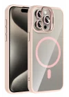 Mey İthalat®   iPhone 15 Pro Max Remim Lensli Magsafe Standlı Kapak - Pembe