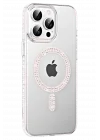 Mey İthalat®   iPhone 15 Pro Move Taşlı Magsafe Kapak - Gümüş