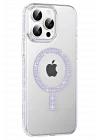 Mey İthalat®   iPhone 15 Pro Move Taşlı Magsafe Kapak - Lila